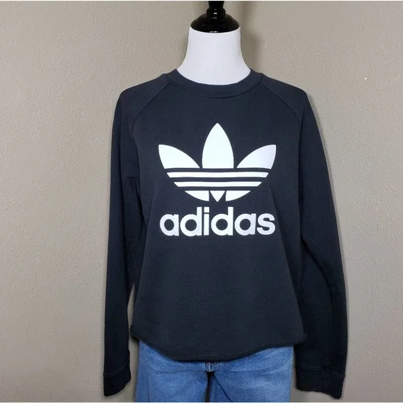 Adidas Trefoil Logo Spell Out Sweatshirt Size XL Cropped Pullover - Picture 4 of 9